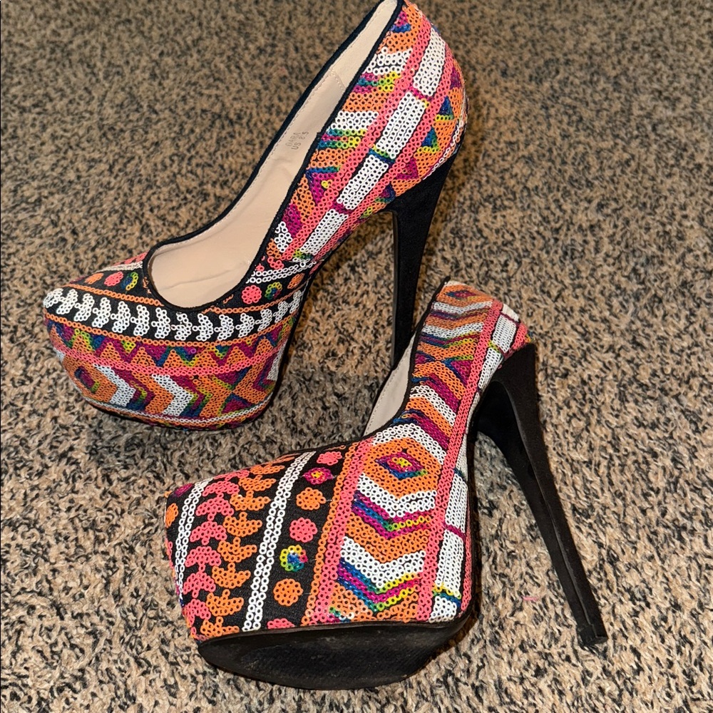 Colorful Patterned Platform Heels - image 4